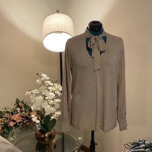 LOFT Taupe Blouse with Neck Bow